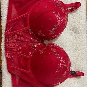 Elegant Red Floral Lace Bra
